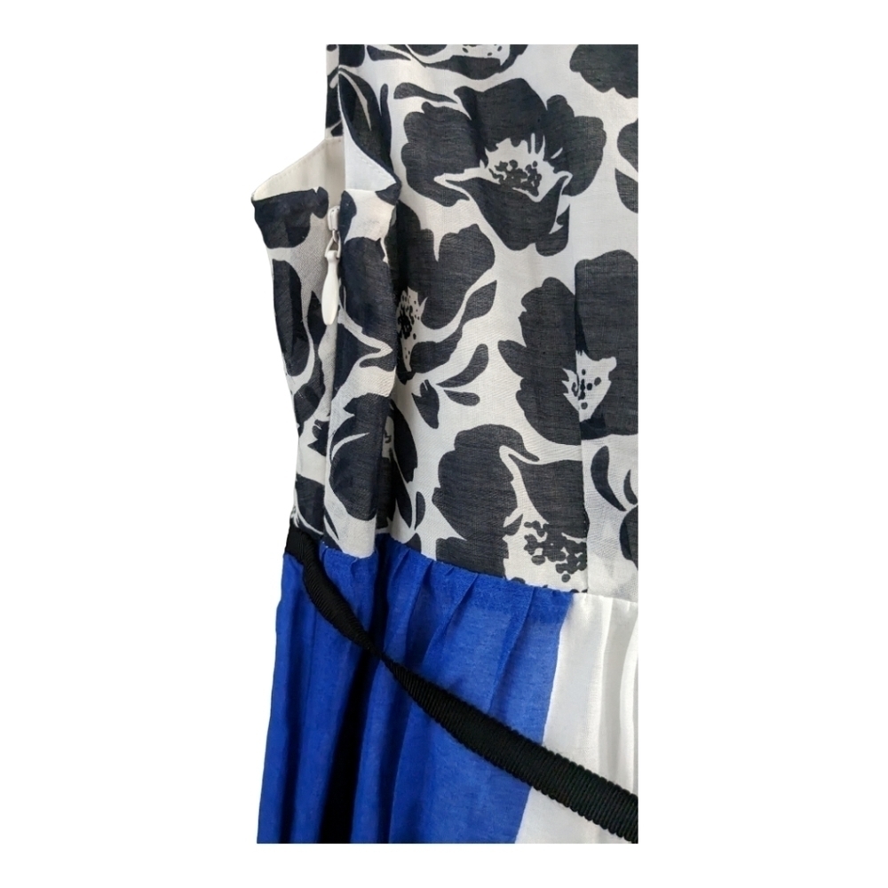 Anthropologie Maeve Blue White Floral Cotton & Silk Dress w/Ribbon Belt,size 4 - Picture 2 of 6
